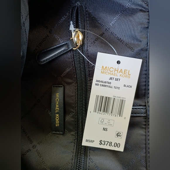 $378 Michael Kors JET SET 💅🏻🖤✨ MD BLACK CARRYALL BAG MK HANDBAG PURSE NWT - Picture 2 of 6